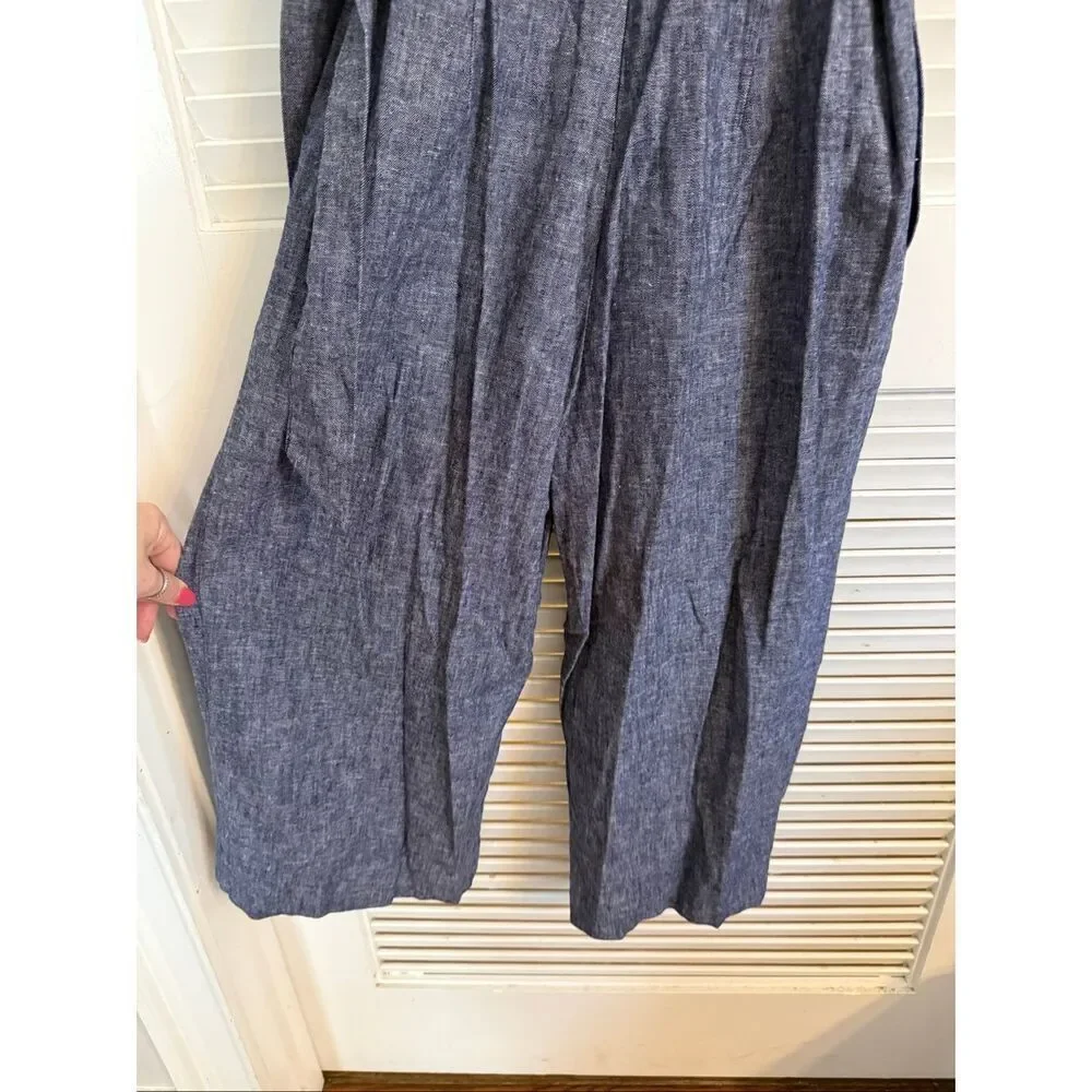 Banana Republic Women's Linen Blend Belted Sleeveless Wide Leg Jumpsuit Blue 00P